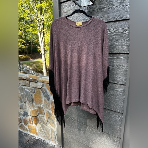 Wrangler Sweaters - Wrangler Womens Poncho Top Fringe Heathered Knit Pullover L
